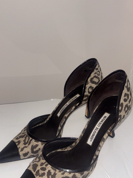 Manolo Blahnik Leopard-Print Pointed Toe Pumps in Black and Beige